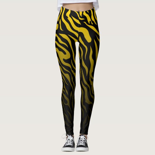 Leggings Bandes de Zèbre Jaune et Noir : Légendes élégantes (Devant)