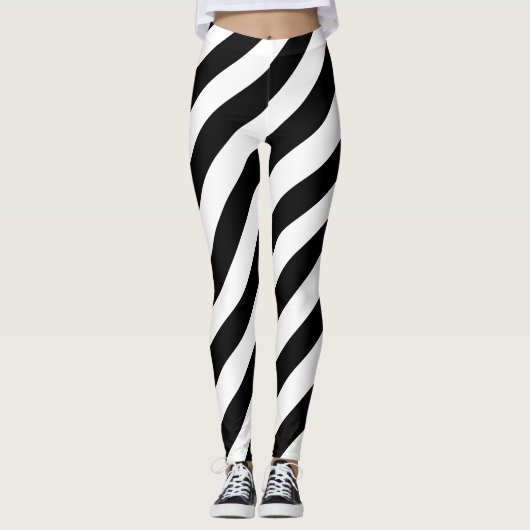 Leggings Bandes diagonales noires et blanches (Devant)