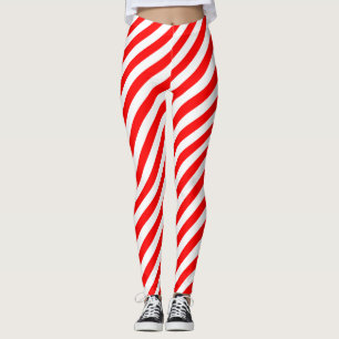 Leggings Bandes diagonales rouges et blanches de taille moy