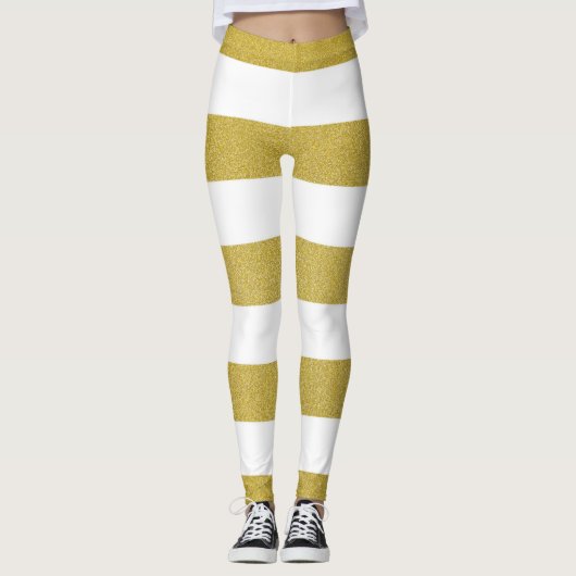 Leggings Bandes d'or, Blancs, Motif rayé (Devant)