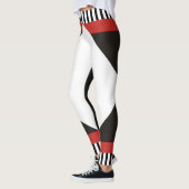 Leggings Bandes géométriques noir et blanc rouge moderne (Gauche)