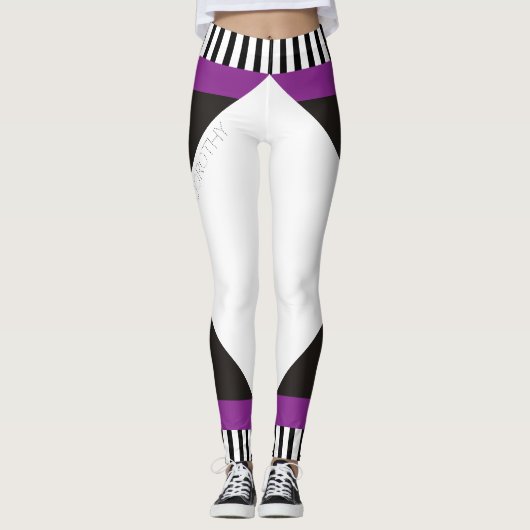 Leggings Bandes géométriques noir et blanc violet moderne (Devant)