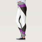 Leggings Bandes géométriques noir et blanc violet moderne (Gauche)