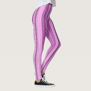 Leggings Bandes horizontales lilas rose avec décor pois pol