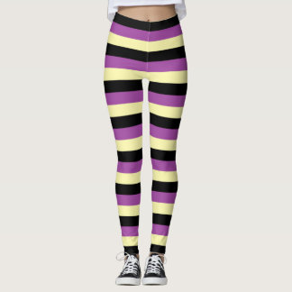 Leggings Bandes jaunes pâles, noires et violettes
