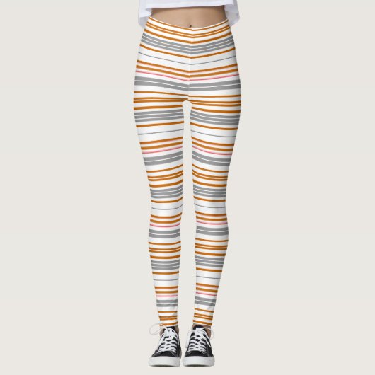Leggings Bandes marron gris mignonne (Devant)