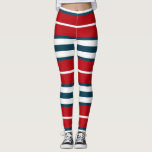 Leggings Bandes nautiques<br><div class="desc">Design à thème nautique avec rayures bleues,  rouges et blanches</div>