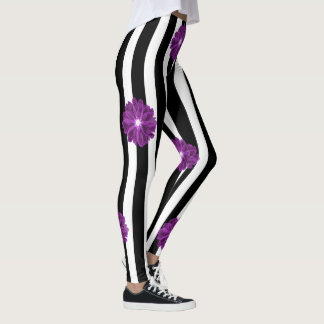 Leggings Bandes noires et blanches Aquarelle à fleurs Xray