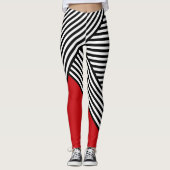 Leggings Bandes noires et blanches avec triangle rouge (Devant)