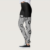 Leggings Bandes noires et blanches et petit crâne Halloween (Gauche)