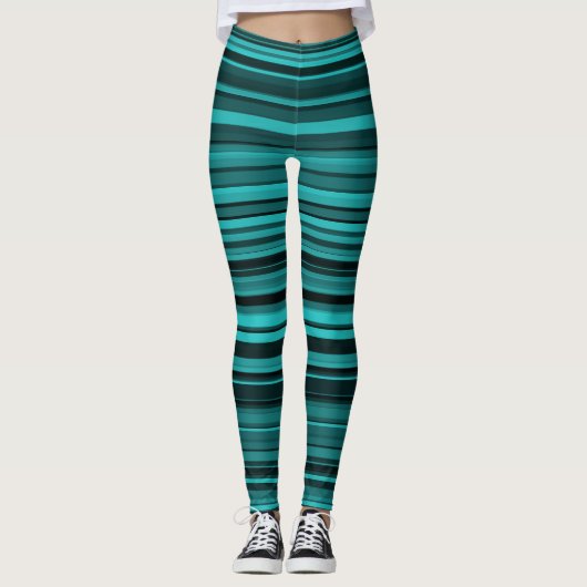 Leggings Bandes noires turquoises (Devant)