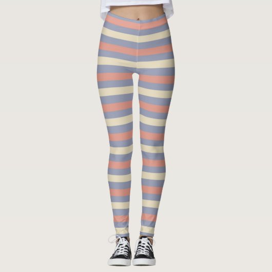 Leggings Bandes pastel jaune, orange et bleu (Devant)