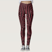 Leggings Bandes rouges et blanches en noir (Devant)