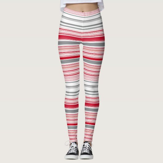 Leggings Bandes rouges gris mignonnes (Devant)