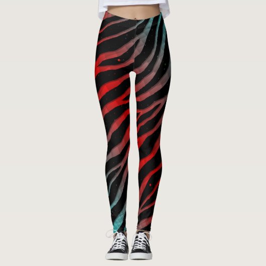 Leggings Bandes SpaceTime arrachées - Cyan/Rouge (Devant)