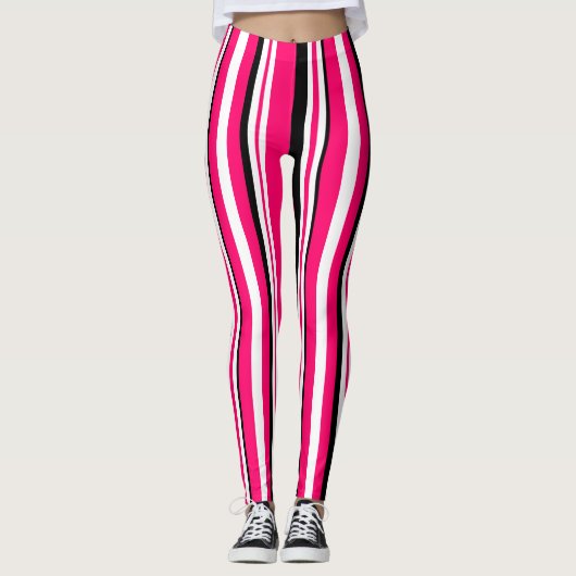 Leggings Bandes verticales blanches roses (Devant)