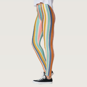 Leggings Bandes verticales rétrospectives bleu orange et ja