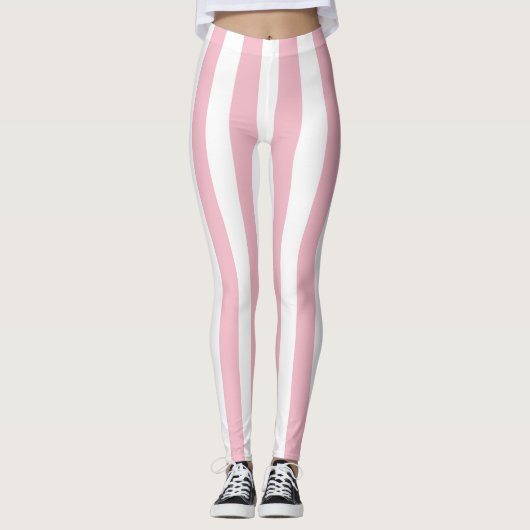 Leggings Bandes verticales rose et blanc (Devant)