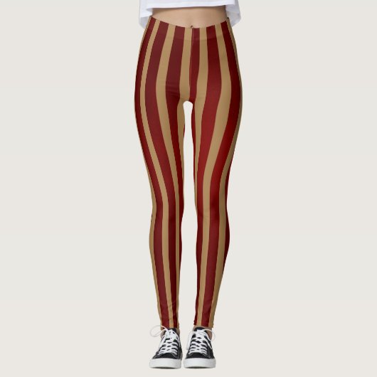 Leggings Bandes Verticales Rouge & Or Motif trié (Devant)