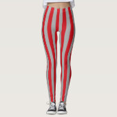 Leggings Bandes verticales rouges et argentées (Devant)