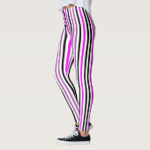 Leggings Bandes verticales simples roses et noires sur blan (Gauche)