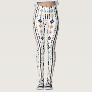 Leggings Bandes verticales tribales aztèques bohèmes Crème 