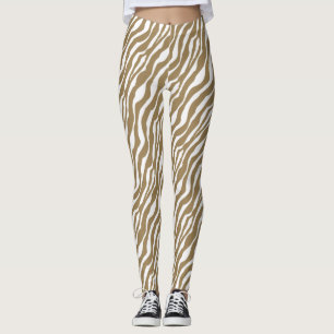 Leggings Bandes Zèbre - Taupe Tan et Blanc