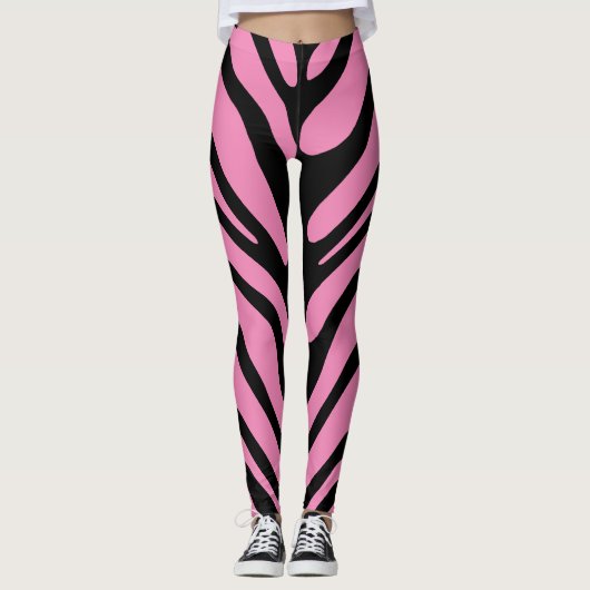 Leggings Bandes Zébrées Roses Et Noires (Devant)
