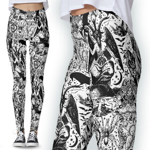 Leggings Baphomet gothique victorien noir et blanc