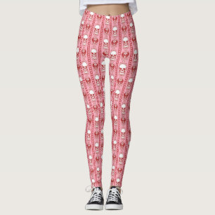 Leggings Baroque Crâne Motif rose rouge