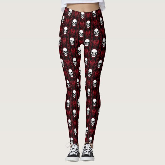 Leggings Baroque crâne Motif rouge (Devant)