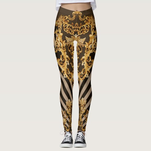 Leggings Baroque d'or : conception motif géométrique (Devant)