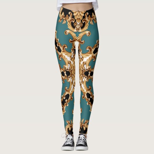 Leggings Baroque d'or, décoration luxueuse. (Devant)