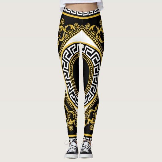 Leggings Baroque d'or : frontière noire grecque (Devant)