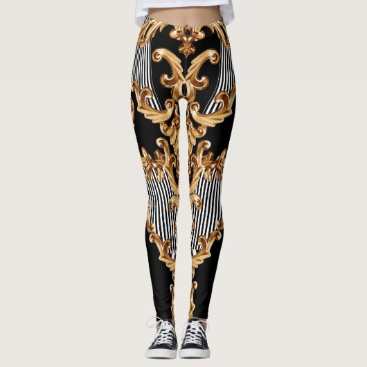 Leggings Baroque doré, décoration complexe. (Devant)