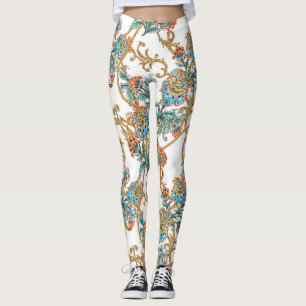 Leggings Baroque Floral Élégant Doré