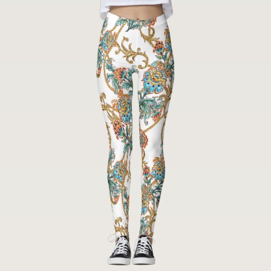 Leggings Baroque Floral Élégant Doré (Devant)