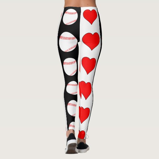 Leggings Baseballs & Coeurs Vertical Motif noir & blanc (Dos)