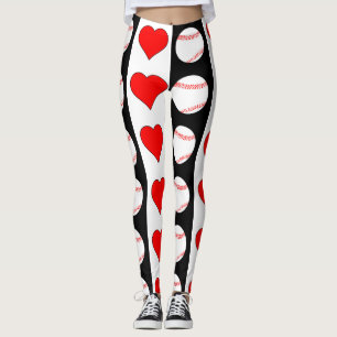 Leggings Baseballs & Coeurs Vertical Motif noir & blanc