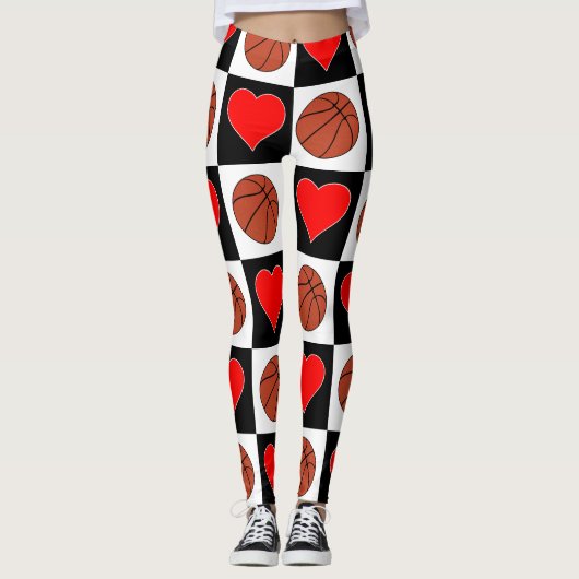 Leggings Basket-ball féminin Basketballs mignons et coeurs (Devant)