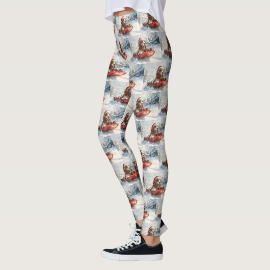 Leggings Basset Hound Dog in Sledge Let it Neige Noël (Gauche)