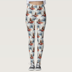Leggings Basset Hound Dog in Sledge Let it Neige Noël