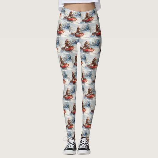 Leggings Basset Hound Dog in Sledge Let it Neige Noël (Devant)