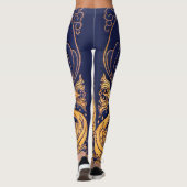Leggings Bateau antique, Dauphins, Or, Bleu marine Nautique (Dos)