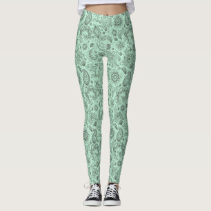 Leggings Batik vert menthe motif floral paisley style bohèm