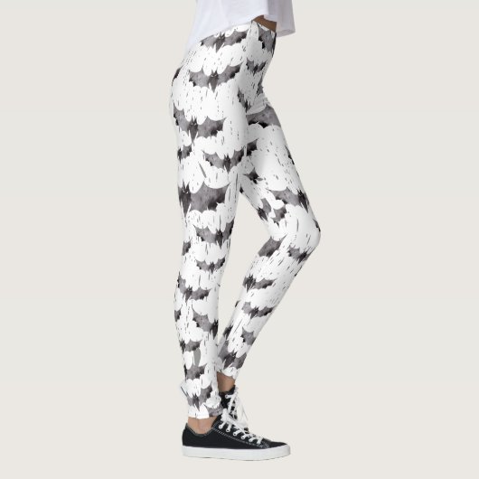 Leggings Bats d'aquarelle noir et blanc mignons Halloween (Droite)