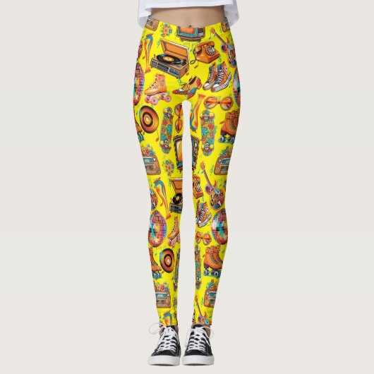 Leggings Battez Retro Patternx4 B Jaune BG (Devant)