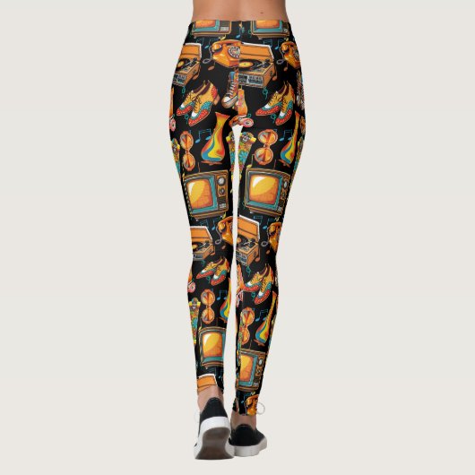 Leggings Battez Retro Patternx4 Black BG (Dos)