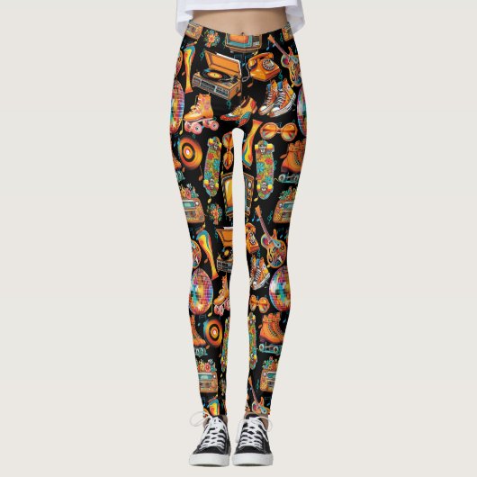 Leggings Battez Retro Patternx4 Black BG (Devant)