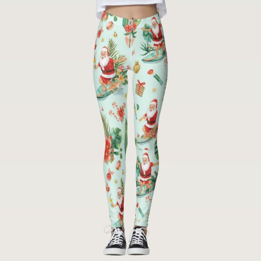 Leggings Beach Surf Christmas Party with Santa Claus (Devant)